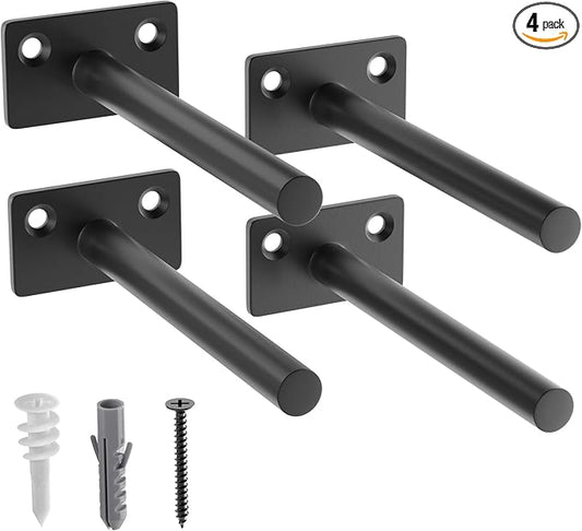 LEOPO Black 4-Pack 5 inch Floating Shelf Brackets, Hidden Shelf Bracket for Wood, Concealed Blind Shelving Support,Invisible Coated Brackets for DIY Decorative,Fit for Kitchen, Bathroom,Study Room