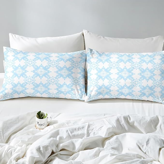 Blue Geometric Floral Comforter Cover Full for Kids Boys Girls,Classical Damask Flower Duvet Cover,Retro Vintage Art Bedding Set,Mid Century Aesthetic Bed Set with 2 Pillowcases Bedroom Decor