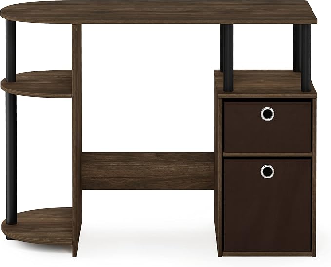 Furinno JAYA Desk, 38.4" Wide Gaming Desk with Bin Drawers, Computer Desk with Side Shelf, Office Desk for Study, Home Office, Bedroom, Dorm, Study Room, Columbia Walnut