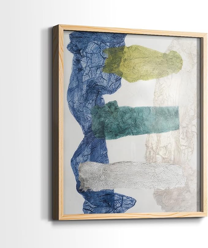 Renditions Gallery Set of 2 Peel & Stick Framed Prints, Elegant Abstract Wall Art, Dyed Cloth Texture Wall Decor, Re-Stickable - Ready to Hang - 22"x28" - NATURAL WOOD Frame LT588