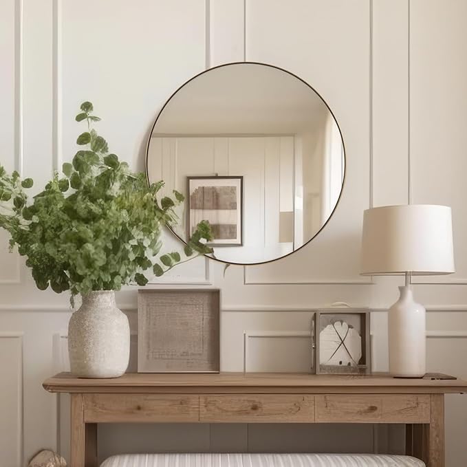 ANDY STAR Gold Round Mirror, 36’’ Brushed Gold Circle Bathroom Mirrors in Stainless Steel Metal Frame 1" Deep Set Design