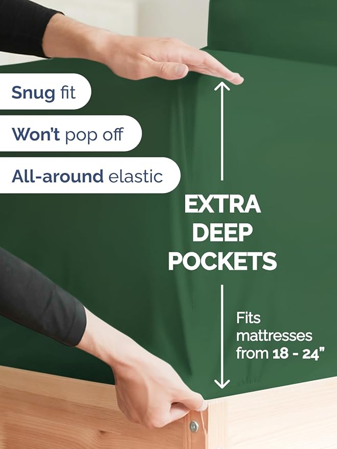 Extra Deep Twin Sheet Set - 4 Piece Breathable and Cooling Sheets - Hotel Luxury Bedding for Women, Men, Kids & Teens - Easy & Secure Fit - Soft and Wrinkle Free - Extra Deep Pockets - Emerald Green