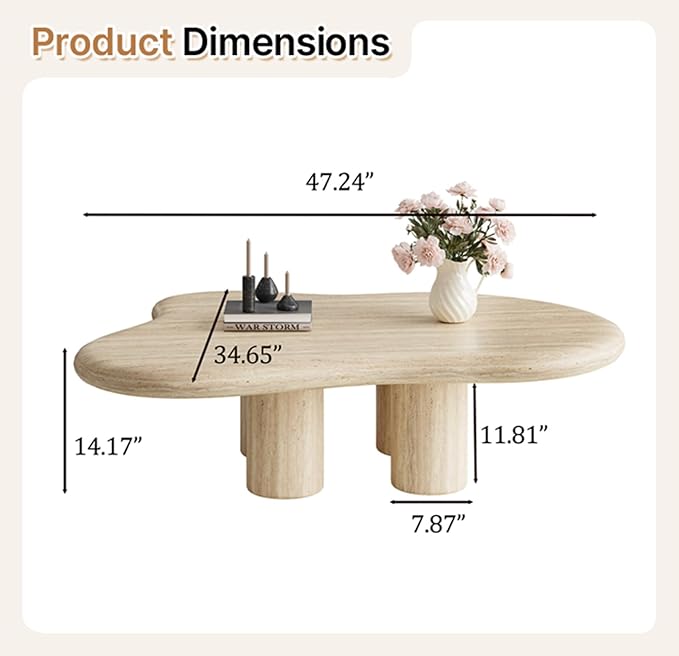 47.24" Cloud Coffee Table- Irregular Coffee Table Wood Modern Center Table with 4 Legs,Tea Table for Living Room Bedroom Apartment Farmhouse