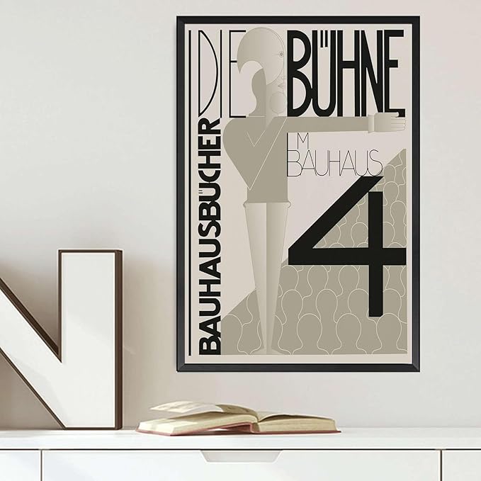 Poster Decorative Canvas Painting Bauhaus Graphic Design Exhibition Poster Black White Modern Scandinavian Wall Art Abstract Line Typography Decor Living Room and Bedroom Office Decoration 8x12inch