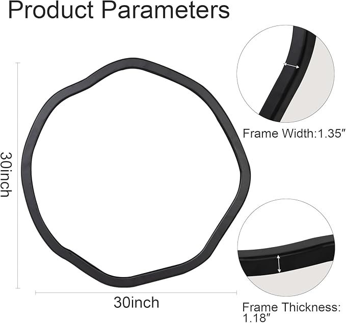 ULIKE Round Wood Mirror, 30 Inch Black Asymmetrical Circle Vanity Mirror with Wood Frame, Modern Decorative Wall Mount for Bathroom Bedroom Living Room Entryway