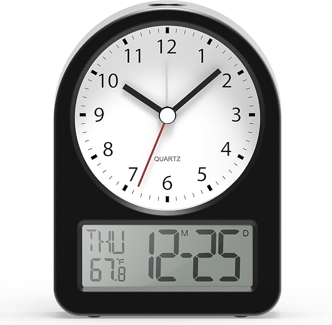 AYRELY® 4" Analog Digital Alarm Clock, Battery Operated Desk Clock, Table Clock with Snooze Calendar Temperature for Living Rooms Bedrooms Shelf Home Decor