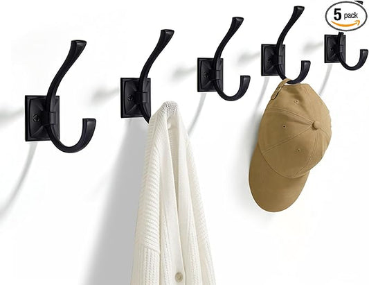 TUNNY 5 Pack Antique Design Wall Hanging Coat Hooks - Matte Black Coat Hooks Towel Hook for Entry Shoe Cabinet, Wardrobe Bathroom Bedroom Furniture Hardware