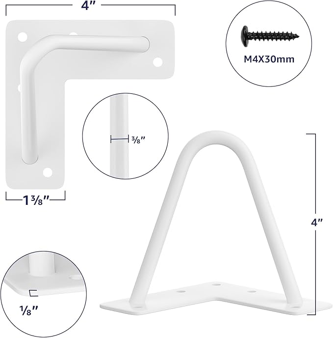 SMARTSTANDARD 4 Inch Heavy Duty Hairpin Furniture Legs, Metal Home DIY Projects for Nightstand, Coffee Table, Desk, etc with Rubber Floor Protectors White 4PCS