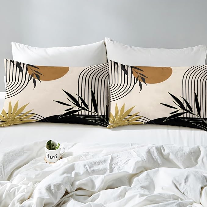 Erosebridal Mid Century Black Gold Comforter Cover King for Kids Teens Adults,Abstract Geometric Duvet Cover,Mid Century Boho Bedding Set,Minimalist Aesthetic Bed Set 3 Pcs Bedroom Decor