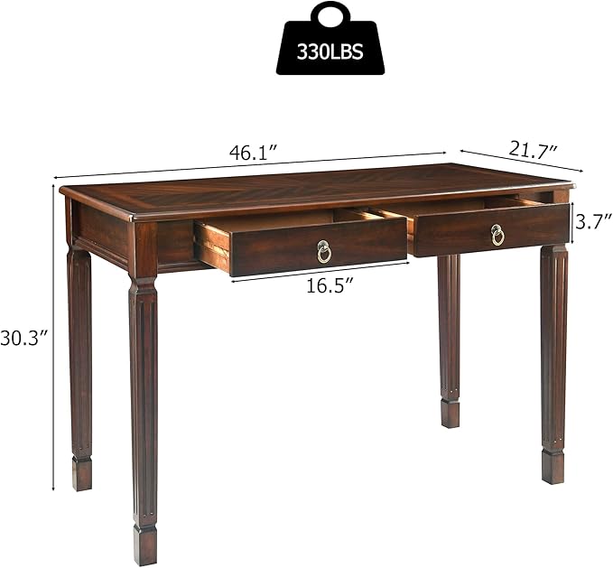 Solid Wood Writing Desk, Home Office Desks with 2 Storage Drawers, 46.1" Mid-Century Modern Walnut Tables, Secretary Desk for Home Office, Easy Assembly Vanity Desk, Study Table Station BSZD1258