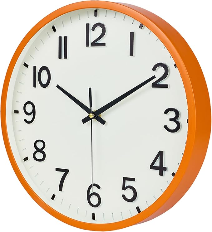Wall Clocks Battery Operated 12 inch Modern Wall Clock,Silent Non Ticking Wall Clock for Living Room Bedroom Kitchen Office Classroom Decor (Beige and Orange)