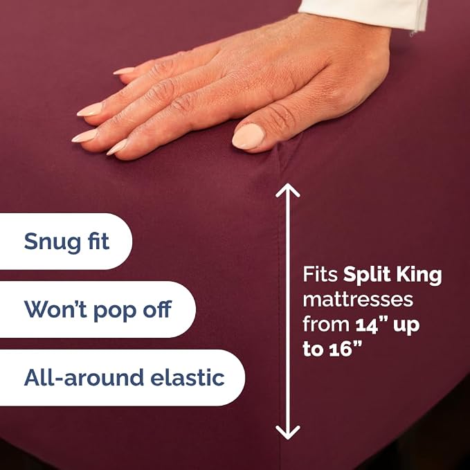 Flex Top Split Head King 4 Piece Sheet Set - Soft, Breathable & Cooling Bed Sheets Set - Hotel Luxury Bedding for Women & Men with Deep Pockets - Wrinkle Free & Fade Resistant - Oeko-Tex - Burgundy