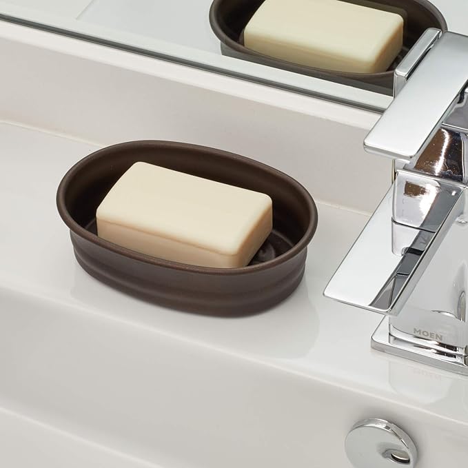iDesign York Countertop Bar Soap Dish, Metal Soap Holder for Bathroom, Shower, Vanity, 3.87" x 5.5" x 1.4", Bronze (Pack of 12)