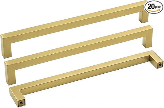 goldenwarm Cabinet Pulls Brushed Brass Bathroom Cabinet Handles Kitchen Cabinet Door Handle-LSJ12GD224 Cabinet Hardware 8-4/5" Hole Center 20 Pack