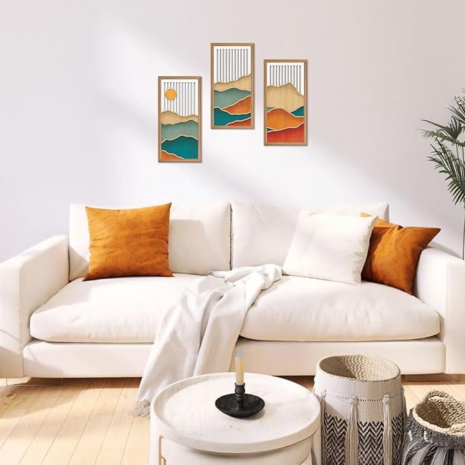 IARTTOP 3 Pcs Boho Mountain Wall Decor Modern Minimalist Wooden Artwork Bohemian Hanging Art Abstract Nature Landscape Wood Wall Art Decoration for Apartment Living Room 7.9 x15.8 Inch
