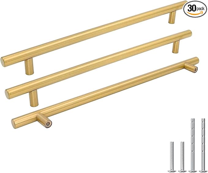Goldenwarm 30 Pack 8-4/5 inch Gold Cabinet Handles Brushed Gold Cabinet Pulls Stainless Steel Drawer Pulls, Durable Kitchen Cabinet Handles - Bathroom Bedroom Dresser Handles Easy DIY Upgrade