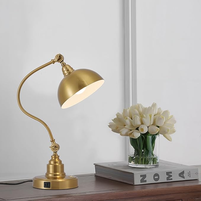 Vintage Brass Gold Color Desk Lamp Decorative Table Lamp for Home Office Living Room Bedroom Desk Light, Rustic Industrial Farmhouse Antique Library Study Desk Lamp E26 LED Bulb Included