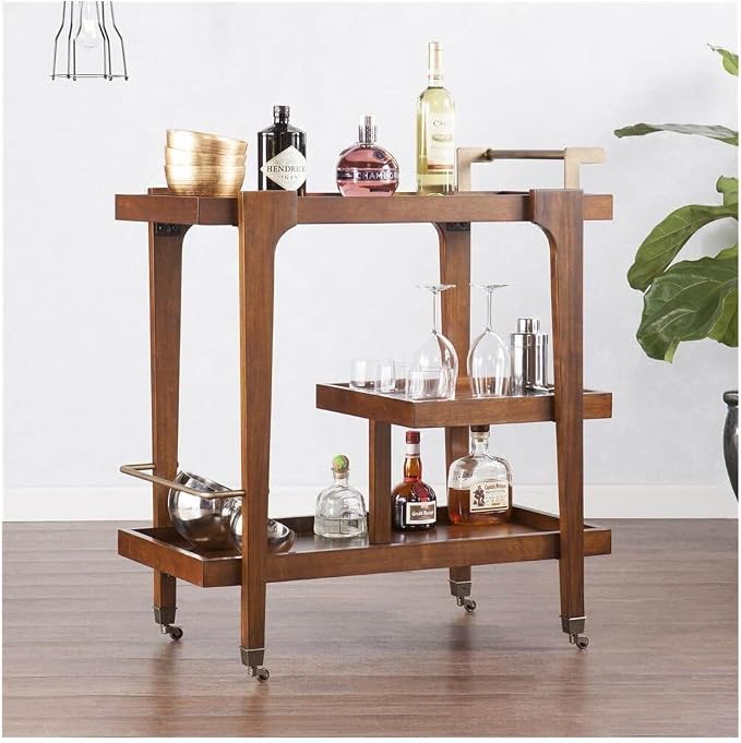 HomeStock Mid Century Modern Bar Cart - 3 Tier Rolling Serving Cart with Casters
