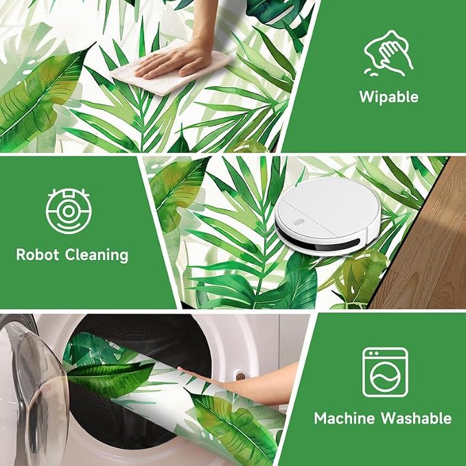 2'x3' Tropical Palm Leaf Rug Monstera Banana Leaves Floor Mat for Entryway Bedroom Living Room Nursery Playroom Home Decor Washable Low Pile Green Botanical Area Rug