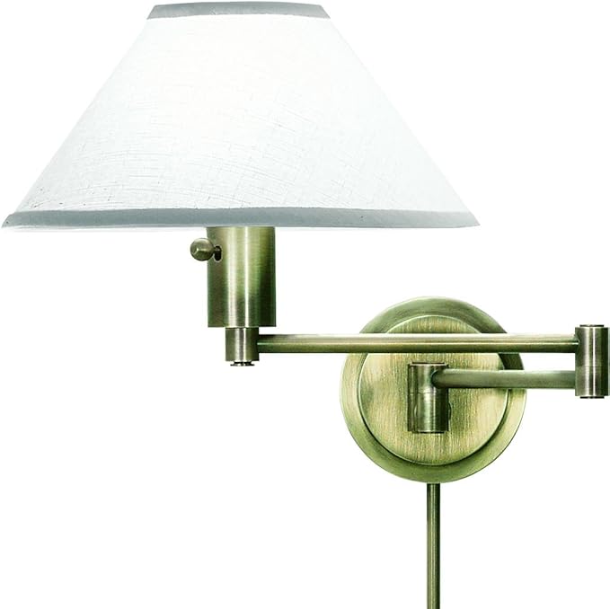 House Of Troy WS14-71 Home/Office Collection Swing-Arm Wall Lamp, Antique Brass with Off-White Linen Hardback Shade