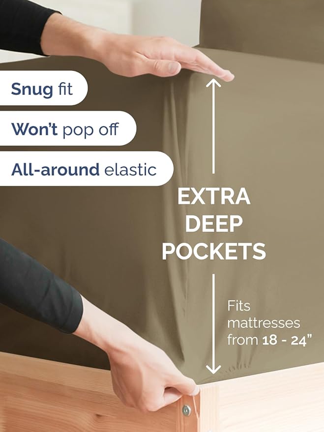 Extra Deep King Sheet Set - 6 Piece Breathable and Cooling Sheets - Hotel Luxury Bedding for Women, Men, Kids & Teens - Easy & Secure Fit - Soft, Wrinkle Free and Comfy - Extra Deep Pockets - Khaki