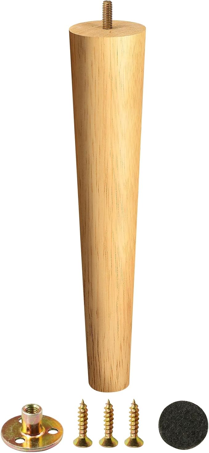 FoDau770 Rubber Wood Furniture Legs 14 Inches, 5/16" UNC Straight Tapered Wood Feet Mid Century Sofa Legs, Wooden Furniture Feet Replacement Parts for Cabinet Couch Dresser Chair Ottoman Table