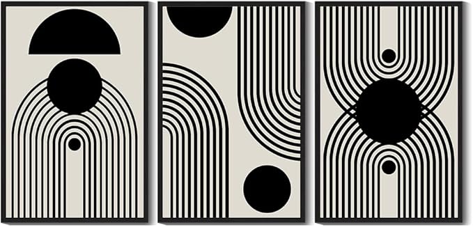 Drsoum Large 24x36in Black and White Abstract Framed Wall Art Decor Duotone Minimal Dark Brush Stroke Prints Shapes Illustrations Modern Art Decorative Ready To Hang - Black Framed