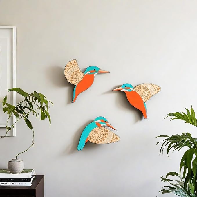 3Pcs Wooden Bird Wall Decor Art Vintage Gothic Home Decor Living Room Bathroom Kitchen Decorations Indoor Outdoor Gift (C)