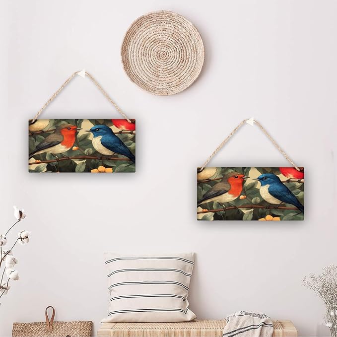 Classic Bird Art Wooden Sign 12x6 Inch - Vintage Inspired Decor for Botanical Enthusiasts & Bird Collectors, Perfect for Homes Embracing Classic Nature Art