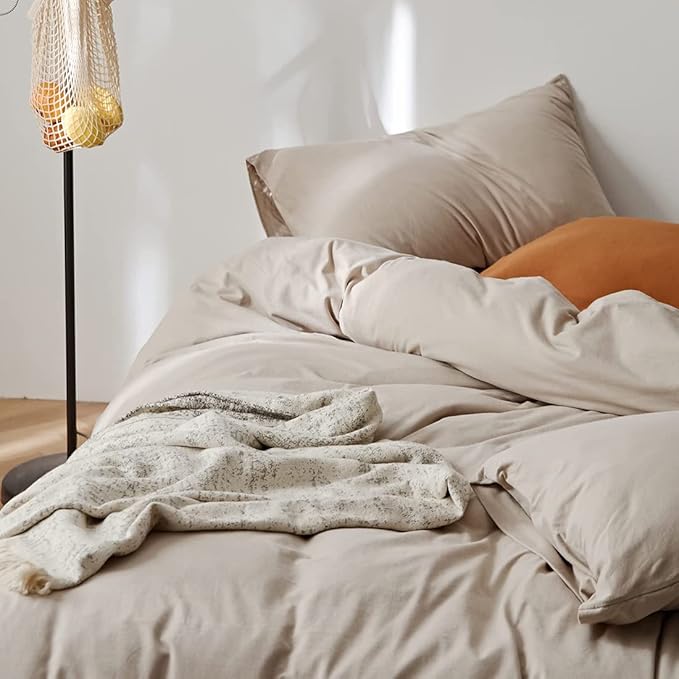 Omelas Beige Duvet Cover Twin Size Khaki Birch Apricot Modern Minimalist Style Solid Color Bedding Sets 2 Pieces Soft Microfiber Comforter Quilt with Zipper Closure, WJL-OMUS-SJT-BE-Twin