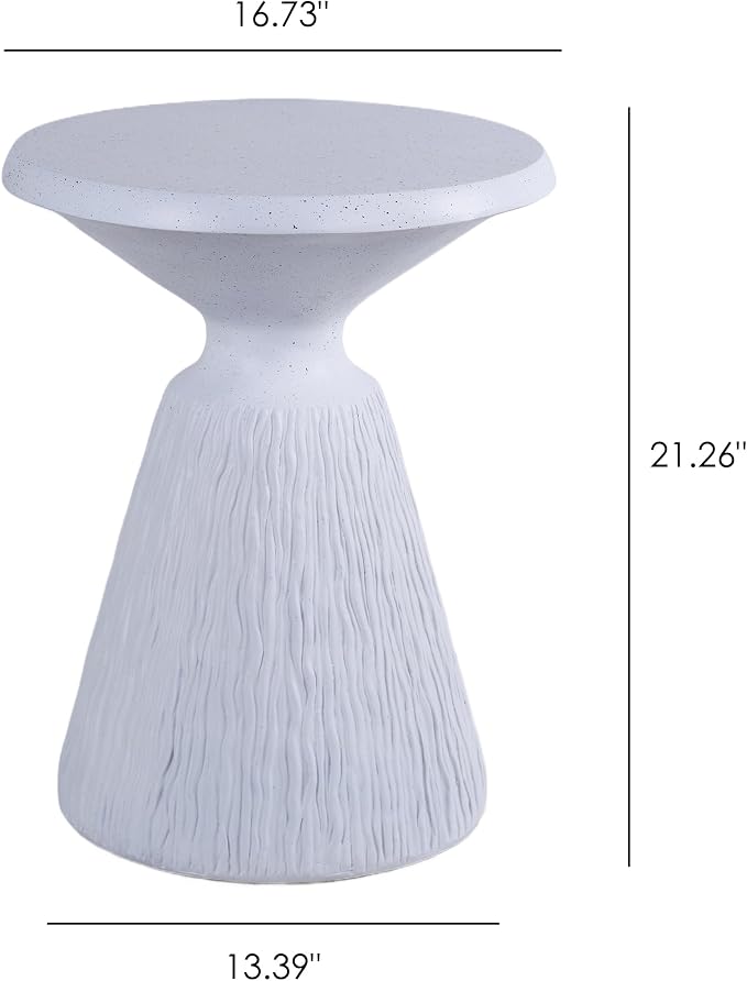 ø16.73'' Faux Concrete Cement Round Side Table End Table, Modern Contemporary Minimalist White Finish Style, MGO & Fiberglass Material for Indoor & Outdoor, No Assembly, Aqua Grey