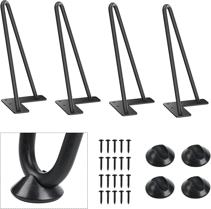 SMARTSTANDARD 9 Inch Heavy Duty Hairpin Furniture Legs, Metal Home DIY Projects for TV Stand, Sofa, Dresser with Rubber Floor Protectors Black 4PCS