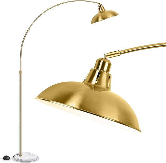 Gold Brass Arc Floor Lamp for Living Room - Mid Century Modern Standing Lamp, Overhanging Floor Lamps, Arch Stand Up Lamp & Floor Light with White Marble Base, Ideal for Bedroom Study Room