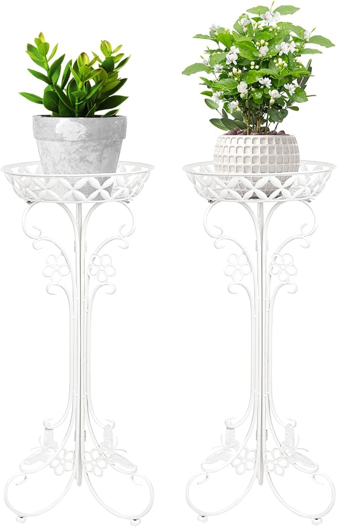 Sungmor Lightweight Metal Flower Pot Stands - 2 Pack 29.7 Inches Tall White Plant Stand - Rustproof Potted Plant Holder Container Support - Indoor & Outdoor Elegant Corner Decorative Display Rack
