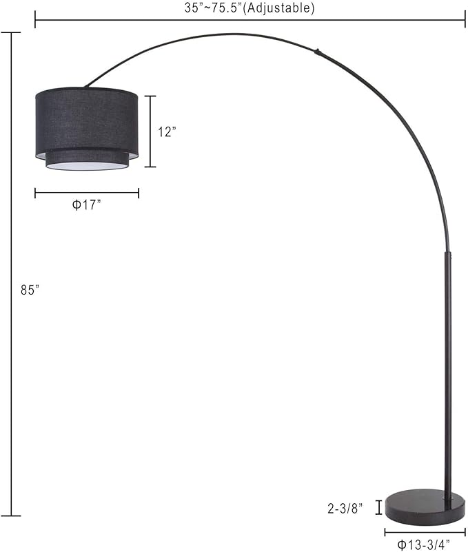 Major-Q 99-6938DS-BK Floor Modern 81" Tall Living Room-Stand Up Arching Black Double Shade and Marble Base for Bedrooms-Corner Lamp for Office Lighting