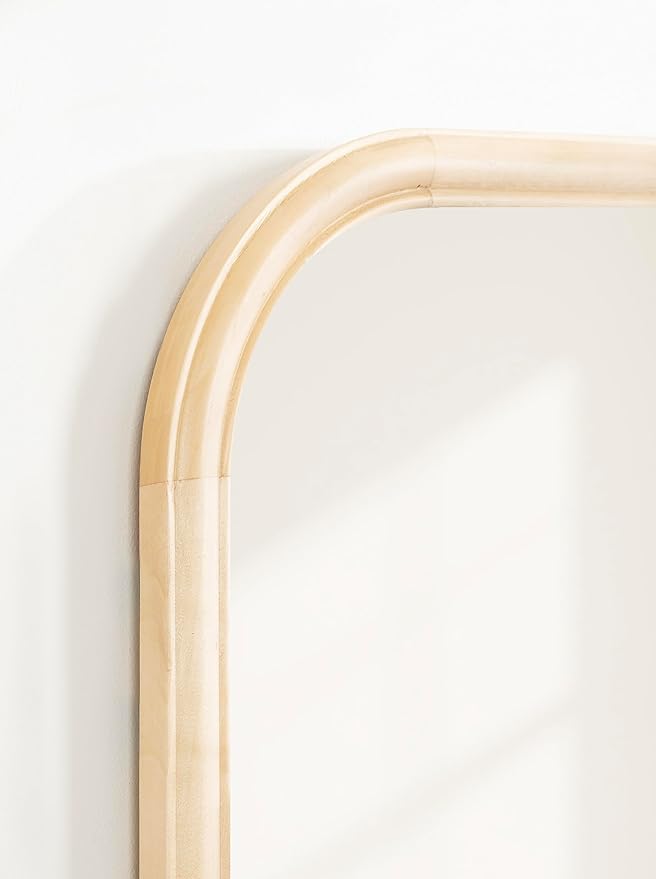 Kate and Laurel Glenby Mid-Century Modern Arch Wall Mirror, 24 x 36, Natural Wood, Wooden Arched Bathroom Mirror with Rounded and Stepped Frame Profile