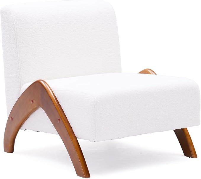 Oversized Accent Chair, upholstered armless mid Century Modern Living Room Chair with Wooden Legs for Bedroom/Office/Cafe, Sherpa Cream