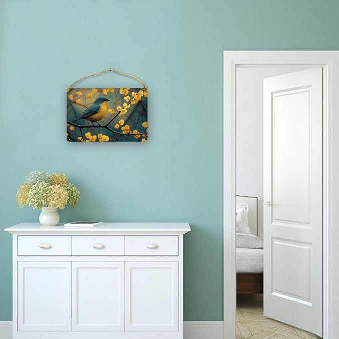 Retro Bird Wooden Art, Vintage Botanical Decors for styles Enthusiasts, 12x8 Inches, Perfect for Nature Fans & Cottage core Home Spaces