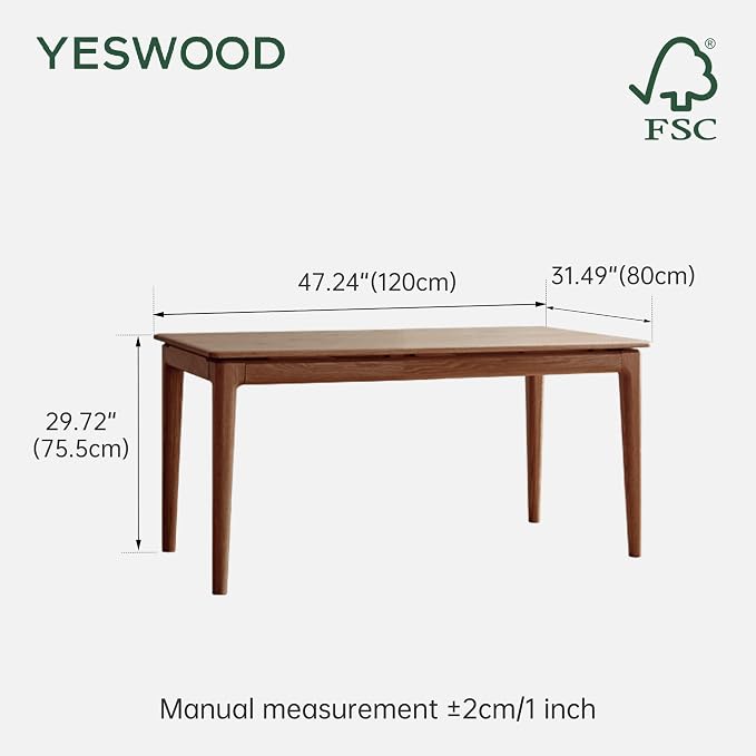 YESWOOD Rectangular Solid Wood Home Office Desk, Modern Dining Table, Writing Computer Desk for Sturdy, Dining Room, Living Room, Office 47.24" W