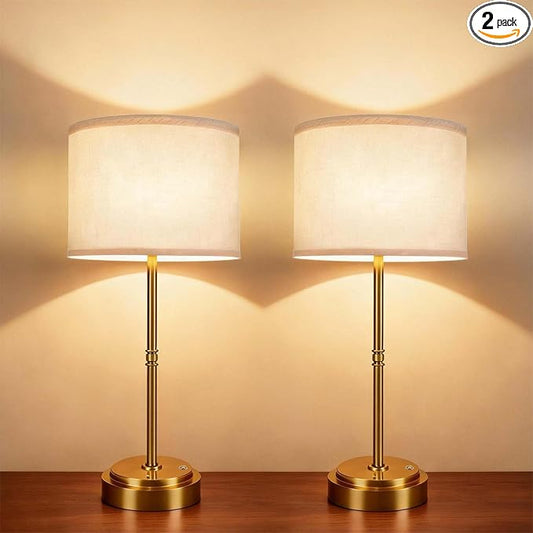 17.7-Inch Tall Cordless Table Lamps Set of 2, 7500mAh Long-Lasting Battery Operated Lights, Stepless Dimmable 3000K Warm Desk Lamps with Easy-Assembly DIY Fabric Shades for Bedroom and Nightstand