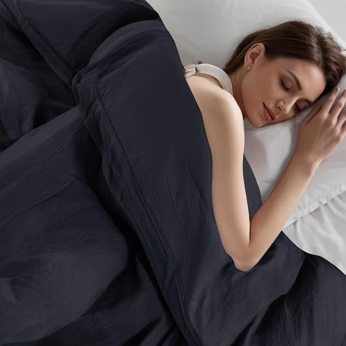 NEXHOME PRO King Duvet Cover Set – 100% Certified Organic Cotton with Washed Feel & Linen-Like Texture, Comfortable & Breathable, Home Bedding Set Dark Grey (No Comforter)