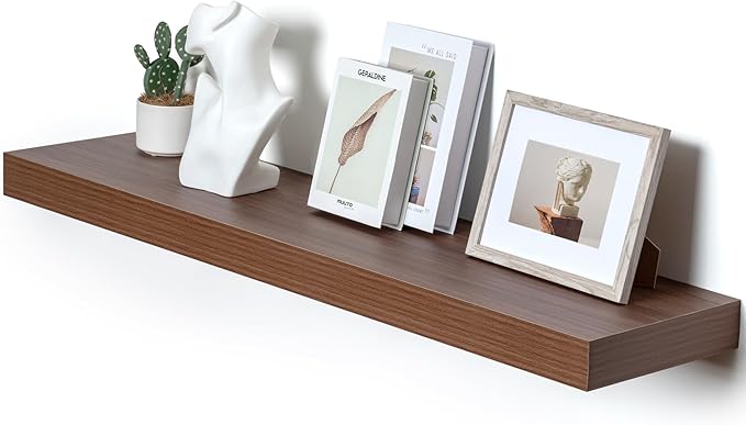 48 Inch Walnut Floating Shelf | 12 Inch Deep Floating Shelves Set of 1 | 48" D x 12" D Rustic Wood Shelves for Wall | Deep Walnut Shelves for Living Room Bathroom Laundry Room Kitchen