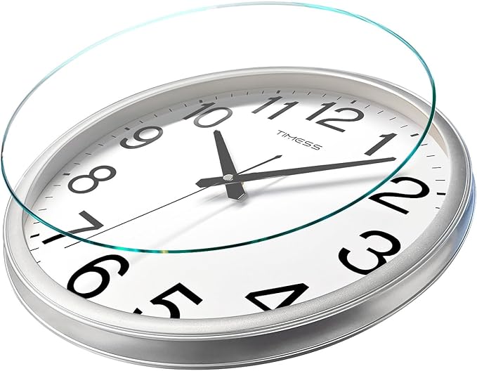 Wall Clock, 18 Inch Large Dial Non-Ticking Silent Battery Operated Quality Analog, Ultra-Quiet Movement Quartz, Timeless Stylish Clock, Ideal Modern Home, Office Décor (Sliver)