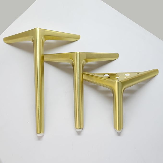 4.7 inch/12cm Brushed Gold Metal Furniture Legs Set of 4, 4pcs DIY Replacement for Short Cabinet Legs, Sofa Legs, Small Dresser Legs