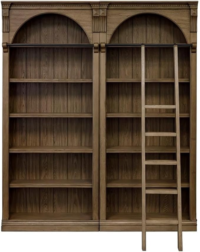 Martin Furniture Traditional 8' Tall Wood Bookcase Wall with Ladder Office Storage Brown