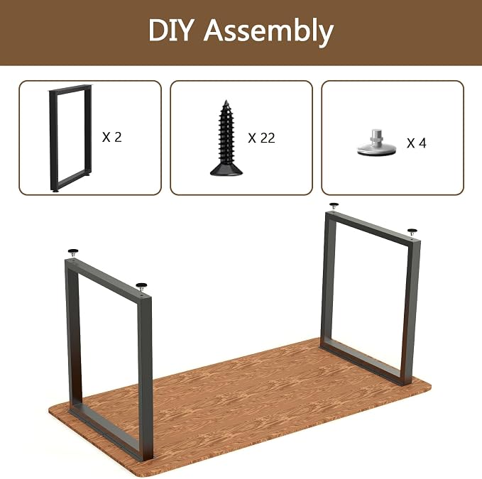 Table Legs 28" H x 24" W Metal Desk Legs Heavy Duty Black Set of 2 | for Dining Table Kitchen Table Office Desk Table Base Replacement，Includes adjustable leveling feet and screws (1,000 LBS )
