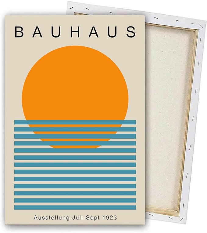 Bauhaus Canvas Wall Art Sunrise Sunset Pictures Boho Sun Artwork Mid Century Modern Painting Geometric Gallery Wall Art Bauhaus Exhibition Poster Abstract Minimalist Prints 16x24inch Wood Framed