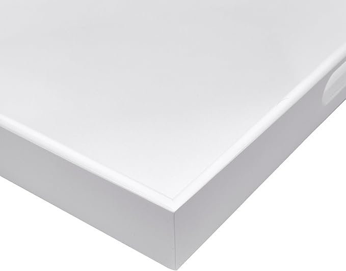 Bam & Boo 20" x 20" x 2" Square Natural Bamboo Ottoman Tray with Handles, White