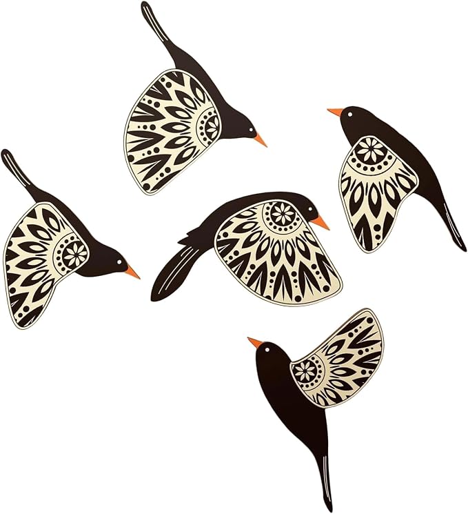jiingekk Scandinavian Farmhouses Wooden Bird Wall Decorations 5Pcs Handcrafted Set For Home Decors Bird Enthusiast Giving