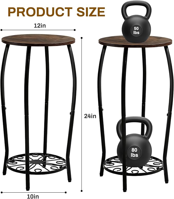 Plant Stand Indoor Outdoor, 2-Tier Tall Wood & Iron Plant Stand, 4-Leg Corner Flower Stand, Heavy Duty Floor Plant Shelf Plant Rack for Patio Living Room Balcony Home Decor